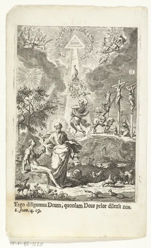 Allegorie op de liefde van de mens voor God by Jan Baptist Berterham, print, 1696-1721