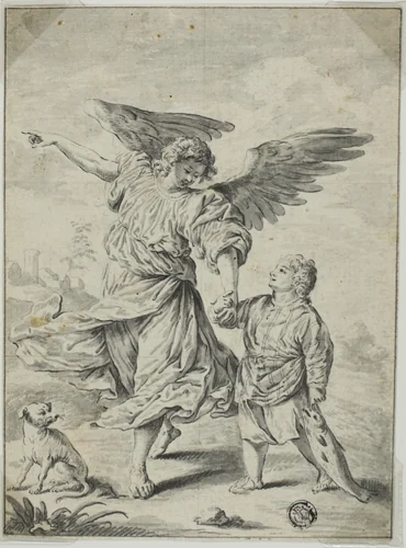Tobias and the Angel by Tiziano Vecellio, drawing, 1508-1576