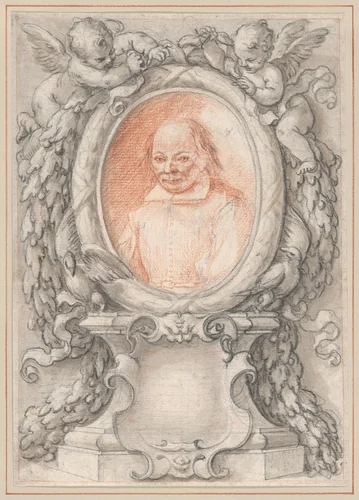 Oval Portrait of a Man in an Elaborate Frame with a Cartouche by Antonino Grano, drawing, 1719-1729
