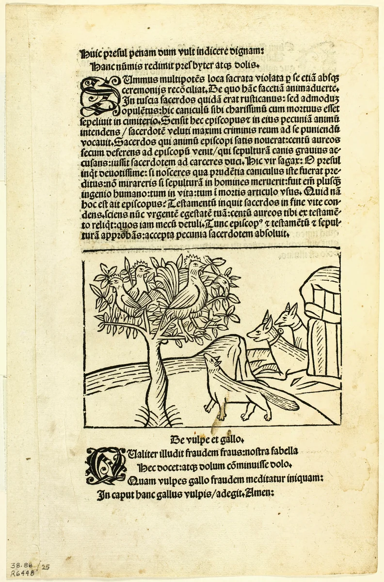 The Fox and the Rooster from Fabulae et Vita (Fables and Life), Plate 25 from Woodcuts from Books of the 15th Century by Unknown Artist, print, 1492-1500