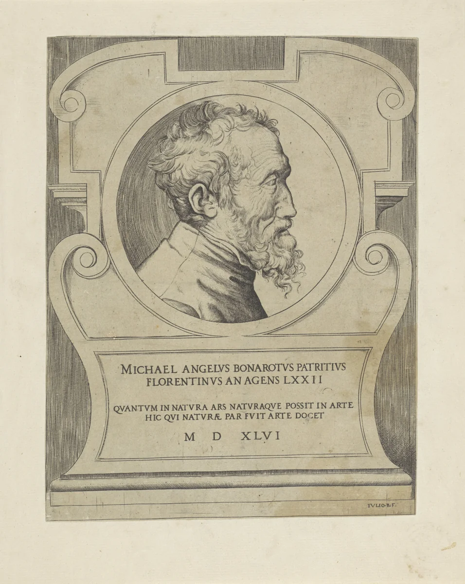 Portret van de kunstenaar Michelangelo by Unknown, print, 1546