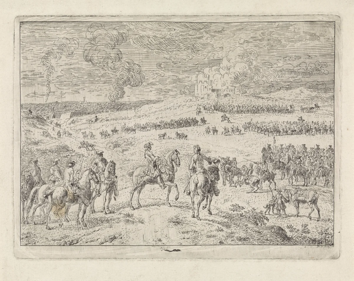 Willem III bij de slag aan de Boyne, 1690 by Dirk Maas, print, 1690