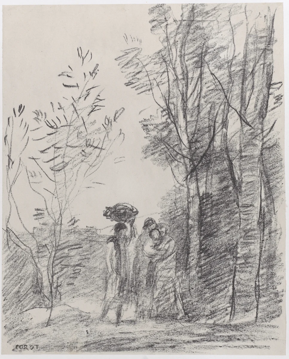 The Meeting in the Grove (La Rencontre au bosquet) by Camille Corot, print, 1871