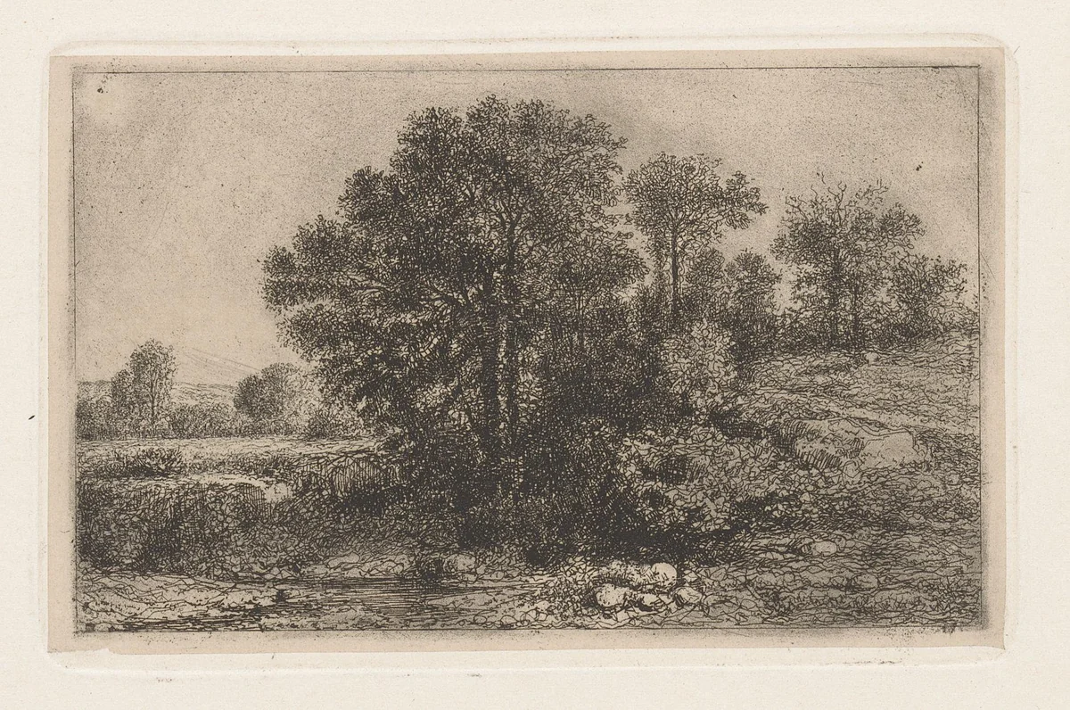 Bomen tegen een helling by Jean Alexis Achard, print, 1851