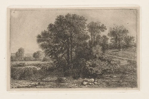 Bomen tegen een helling by Jean Alexis Achard, print, 1851