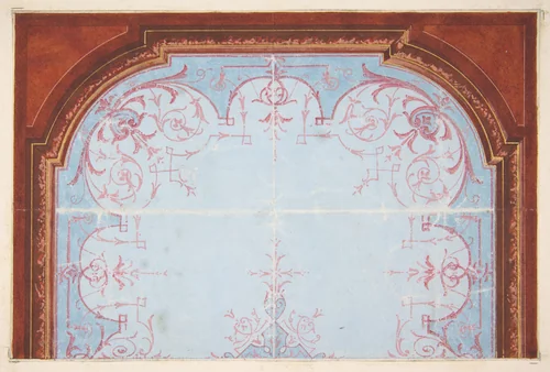 Partial design for painted ceiling by Jules-Edmond-Charles Lachaise, drawing, 1820-1897