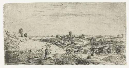 Landschap met een koe by anonymous, print, 1630-1700