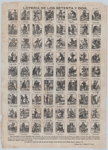 Game, the lottery of 72 by Antonio Bosch, print, 1869