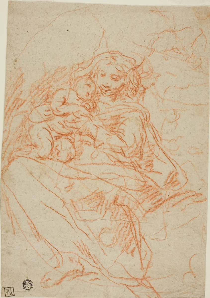 Virgin and Child (recto); Portion of Altarpiece Sketch (verso) by Flaminio Torre, drawing, 1641-1661