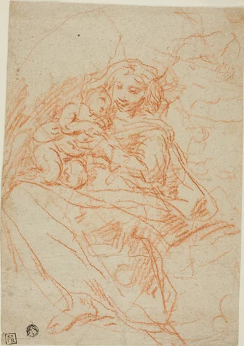 Virgin and Child (recto); Portion of Altarpiece Sketch (verso) by Flaminio Torre, drawing, 1641-1661
