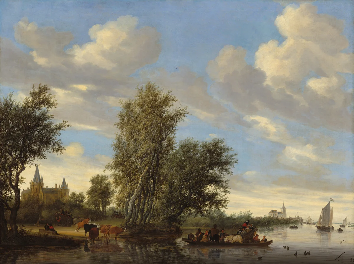 River Landscape with Ferry by Salomon van Ruysdael, painting, 1649