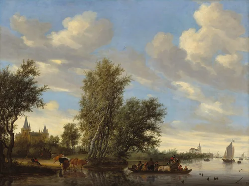 River Landscape with Ferry by Salomon van Ruysdael, painting, 1649