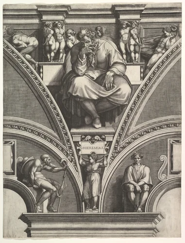 The Prophet Jeremiah, from the series of Prophets and Sibyls in the Sistine Chapel by Giorgio Ghisi, print, 1570-1575