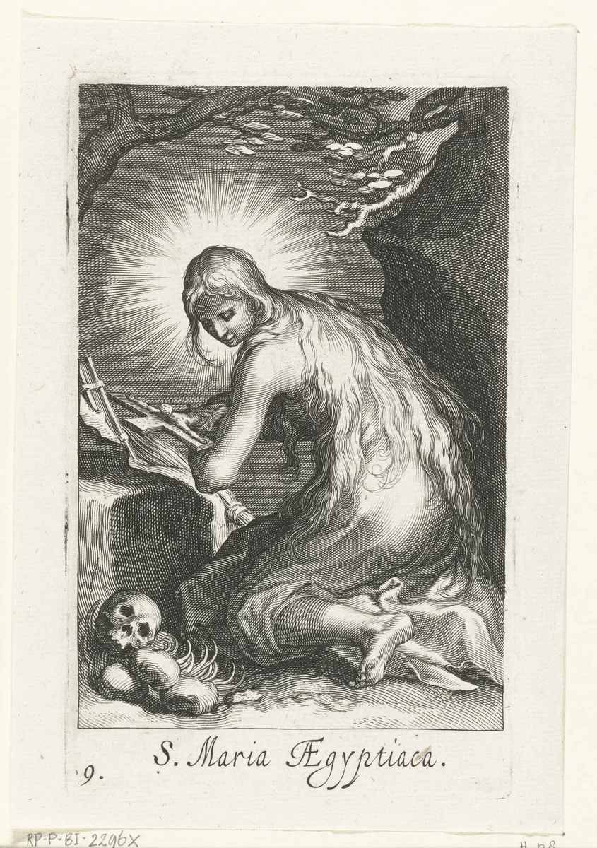 Heilige Maria van Egypte als kluizenares by Boëtius Adamsz. Bolswert, print, 1590-1612