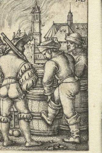 Bewakers bij de kruitvaten by Unknown, print, 1510-1550