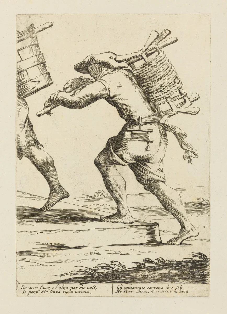 Two Well Cleaners, from Di Bologna l'Arti per via D'An.ibal' Ca.rac, plate 27 by Giuseppe Maria Mitelli, print, 1660