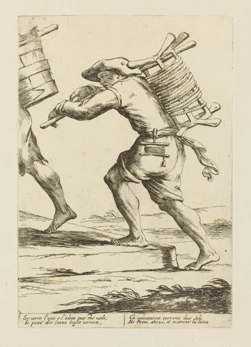Two Well Cleaners, from Di Bologna l'Arti per via D'An.ibal' Ca.rac, plate 27 by Giuseppe Maria Mitelli, print, 1660