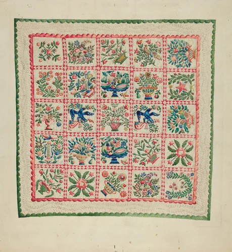 Applique Quilt by Marian Curtis Foster, index of american design, 1935-1942
