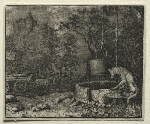 Reynard the Fox: Reynard Tricks the Wife of the Wolf by Allart van Everdingen, print, 1650-1675