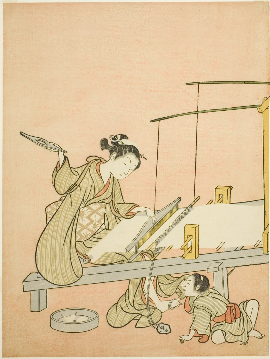 Throwing the Shuttle by Suzuki Harunobu (鈴木春信), print, 1761-1772