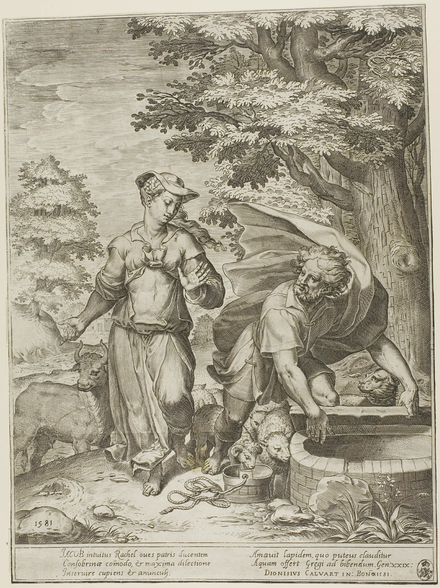 Jacob and Rachel by Agostino Carracci, print, 1581