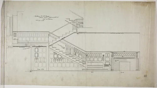 William Bunge House, Chicago, Illinois, Hall and Main Stairway Details by Treat and Foltz, drawing, 1889-1890