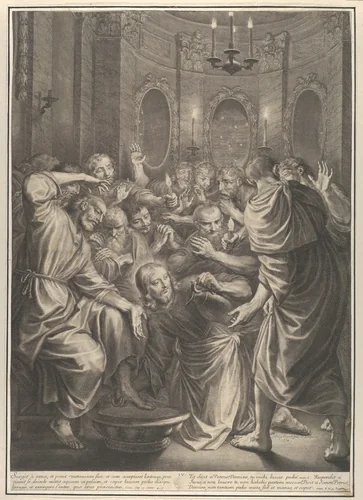 Christ Washing the Feet of His Disciples, from The Passion of Christ, plate 4 by Grégoire Huret, print, 1664