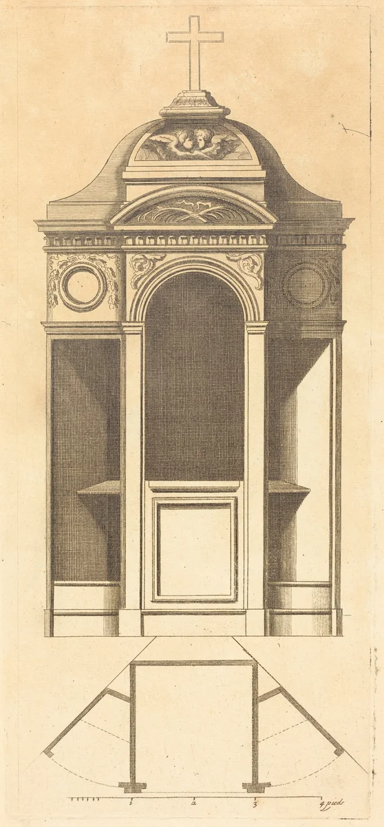 Plan et elevation des plus beaux confessionnaux de Paris, tres fidelemant mesure by Jean Le Blond, print, 1688