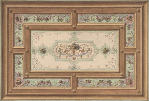 Design for a Painted Ceiling by Jules-Edmond-Charles Lachaise, drawing, 1850-1900
