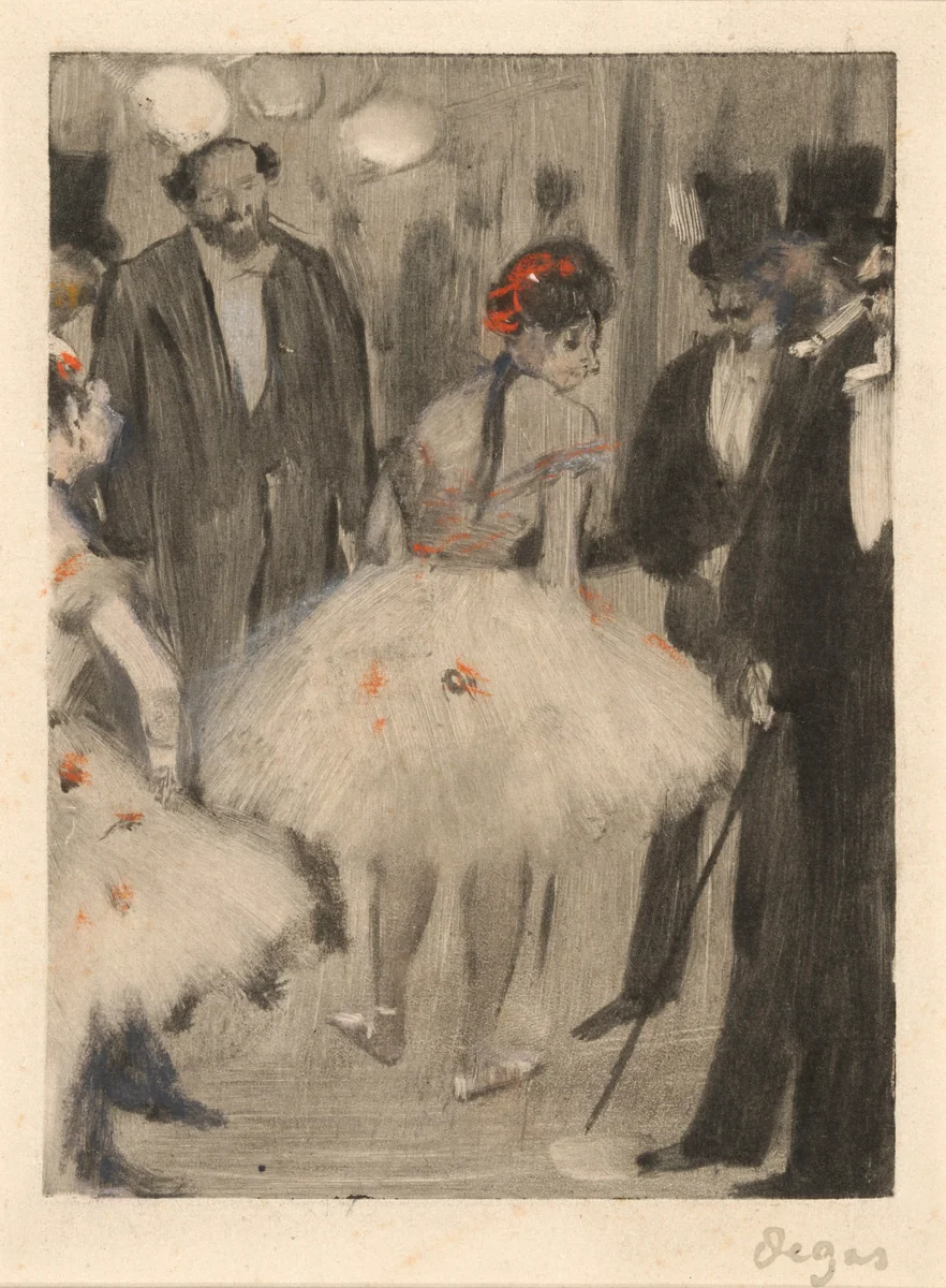 Virginie Being Admired While the Marquis Cavalcanti Looks On by Edgar Degas, print, 1871-1881
