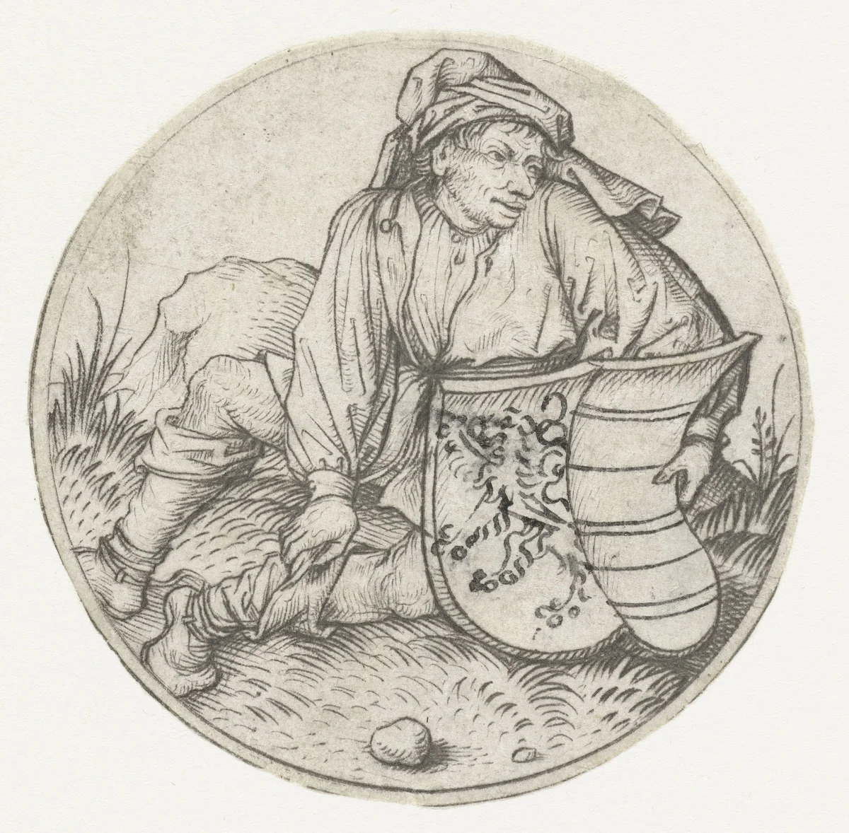 Boer met blank wapenschild by Meester van het Amsterdamse Kabinet, print, 1475-1480
