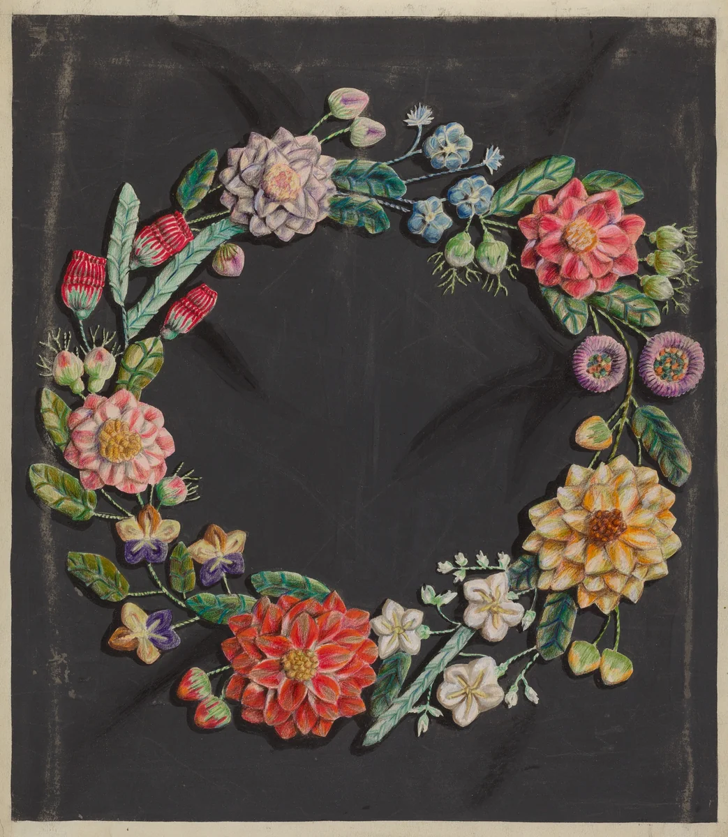 Crewel Work Wreath by Robert Stewart, index of american design, 1936