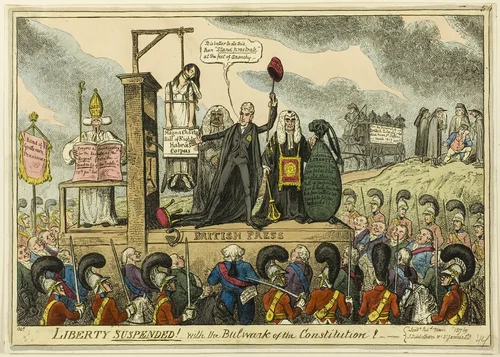 Liberty Suspended! With the Bulwark of the Constitution! by George Cruikshank, print, 1817