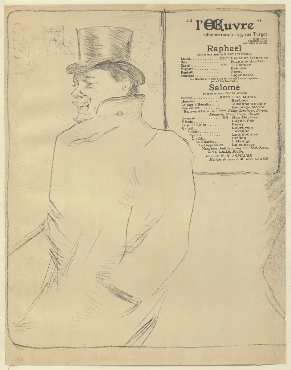 Romain Coolus, program for Rafaël and Salomé from The Beraldi Album of Theatre Programs by Henri de Toulouse-Lautrec, print, 1896