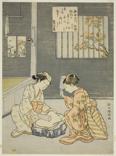 Cloth-fulling Jewel River, from an untitled series of Six Jewel Rivers by Suzuki Harunobu (鈴木春信), print, 1762-1770