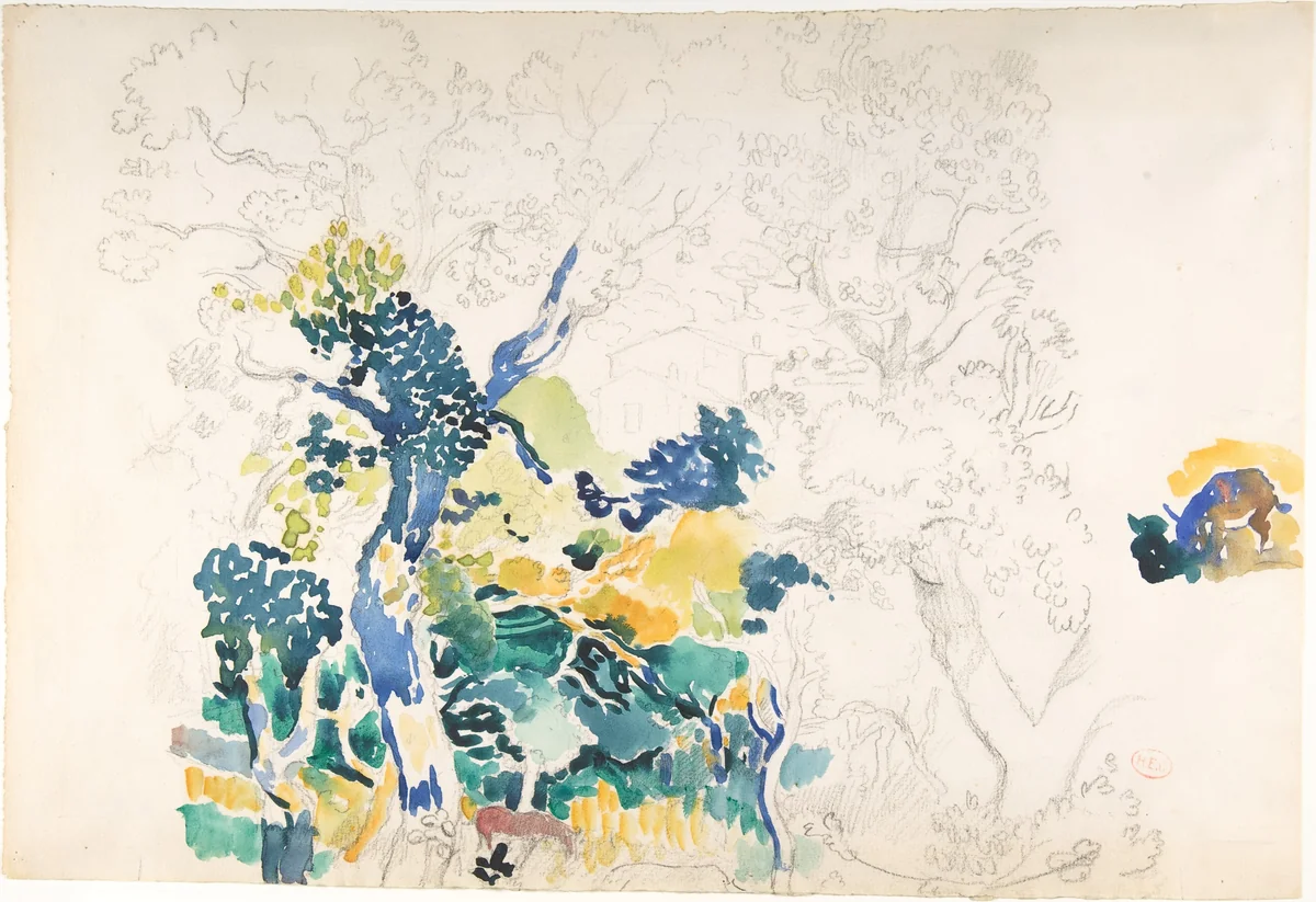 Study for "Underneath the Cork Oaks" by Henri-Edmond Cross, drawing, 1903-1913