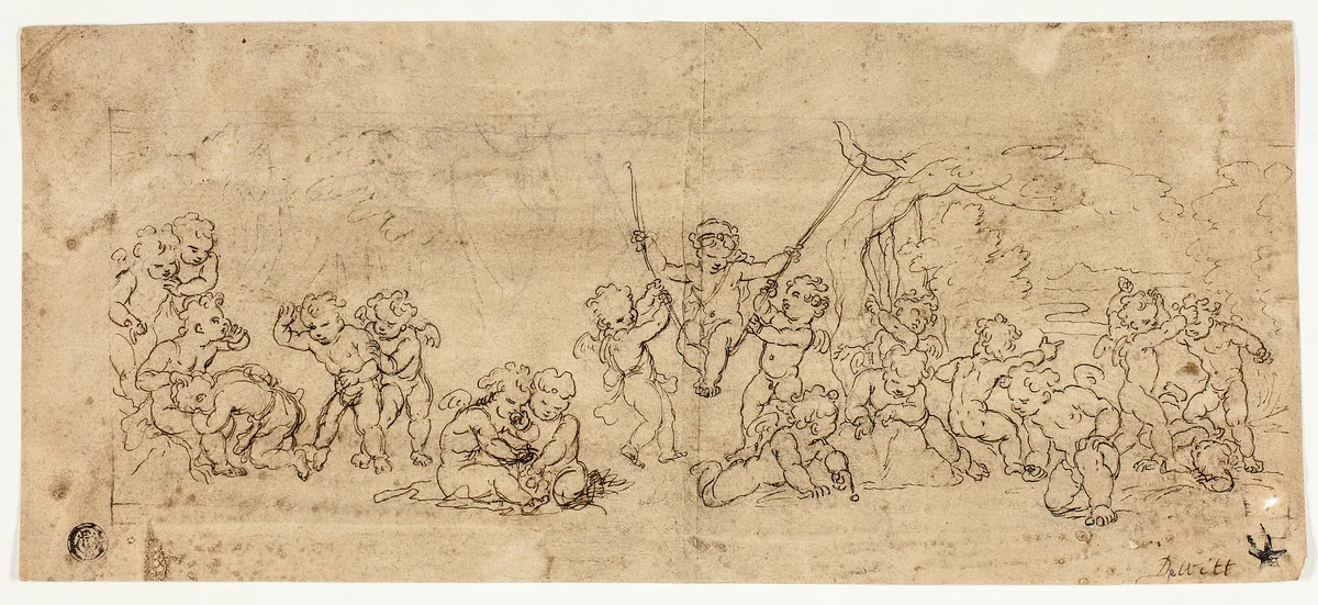 Playing Putti by Jacob de Wit, drawing, 1700-1799