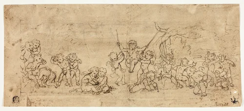 Playing Putti by Jacob de Wit, drawing, 1700-1799