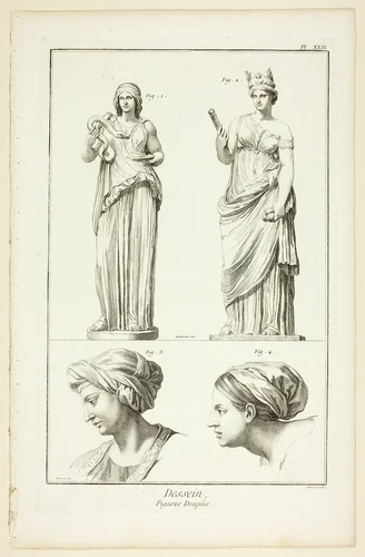 Design: Draped Figures, from Encyclopédie by Benoît-Louis Prévost, print, 1762-1777