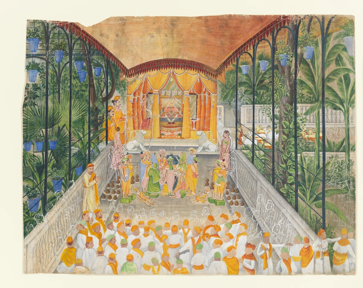 Celebration of the Birth of Krishna (Janamashtami) by Ragunath, painting, 1880-1900