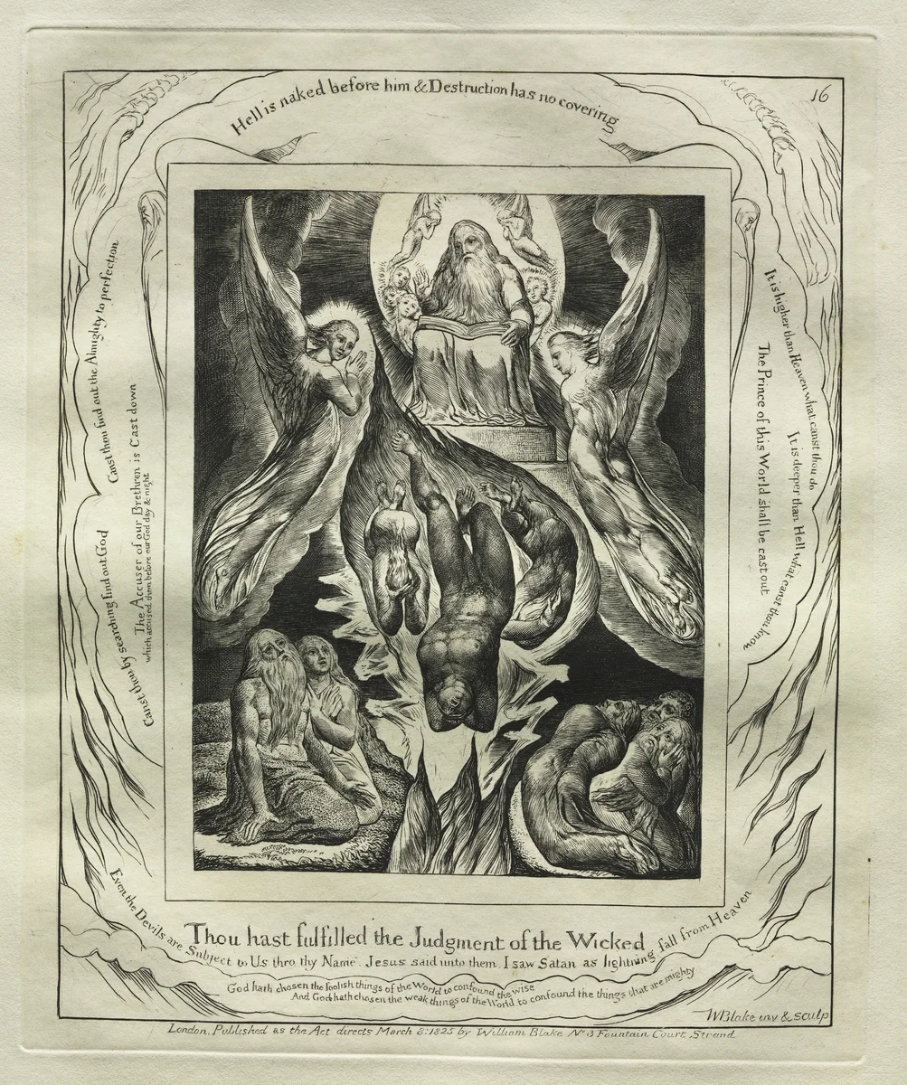 The Book of Job: Pl. 16, Thou hast fulfilled the Judgment of the Wicked by William Blake, print, 1825