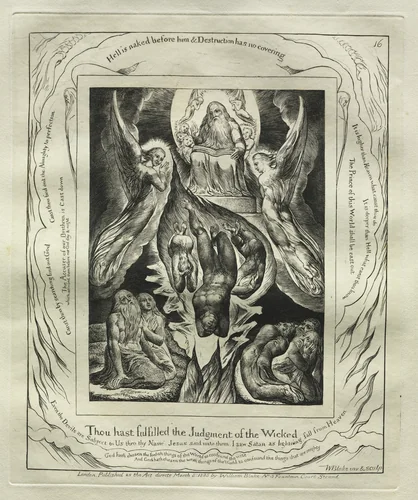 The Book of Job: Pl. 16, Thou hast fulfilled the Judgment of the Wicked by William Blake, print, 1825