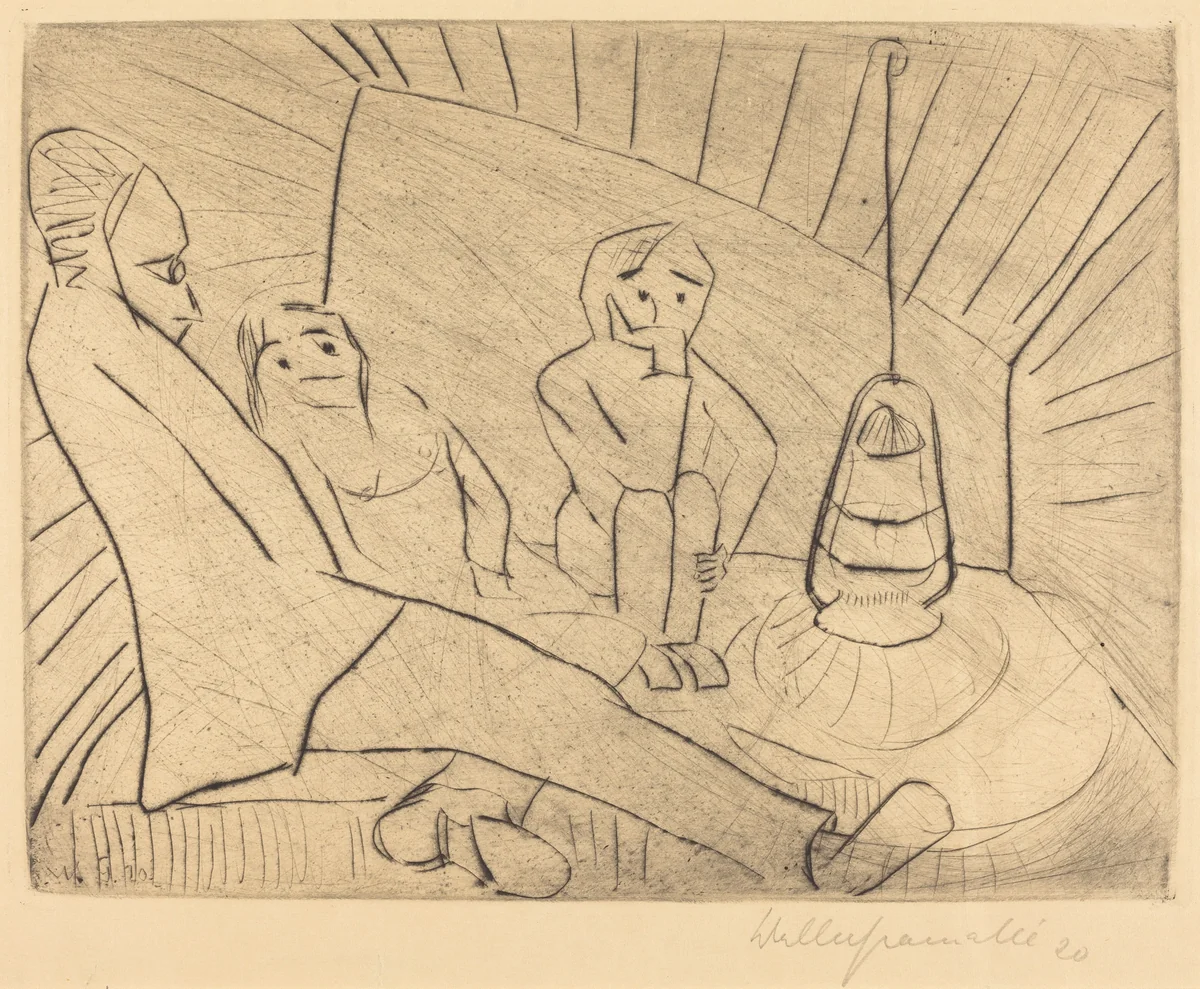 Three People in an Atelier by Walter Gramatté, print, 1920