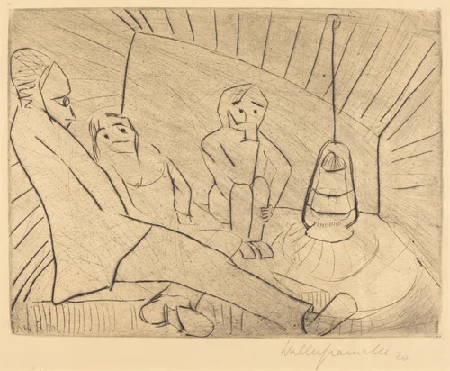 Three People in an Atelier by Walter Gramatté, print, 1920