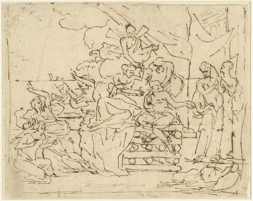 De dood van Dido by Pietro Testa, drawing, 1622-1650