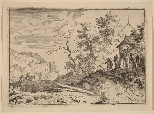Hut with the Remains of a Hedge by Allart van Everdingen, print, 1645-1656