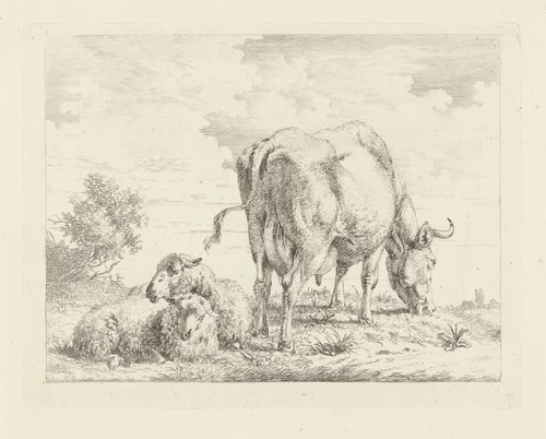 Koe met twee schapen by Pieter Gerardus van Os, print, 1791-1839
