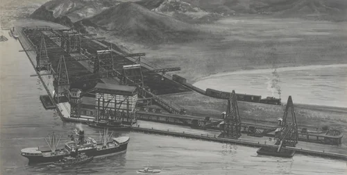 Balboa Terminals. Coaling Plant from the Harbor (Copy of drawing) by Unidentified Photographer, photograph, 1907