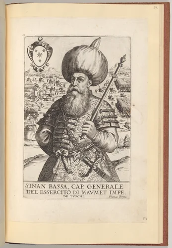 Sinan Bassa, from Effigie naturali dei maggior prencipi et piu valorosi capitani di questa eta con l'arme loro by Giacomo Franco, print, 1596