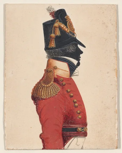 Half-length silhouette of a young officer of the 103rd regiment by John Buncombe, drawing, 1825-1900